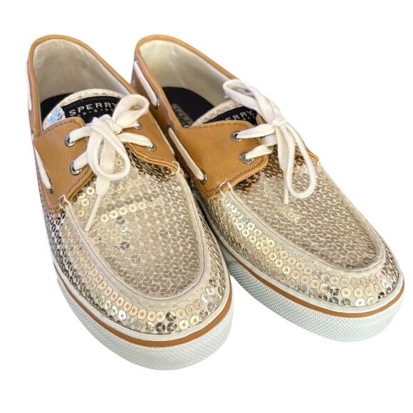 Sperry Sequin Gold and Tan Boat Shoes - Picture 1 of 11